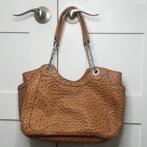 Tan Faux Ostrich Shoulder Bag
